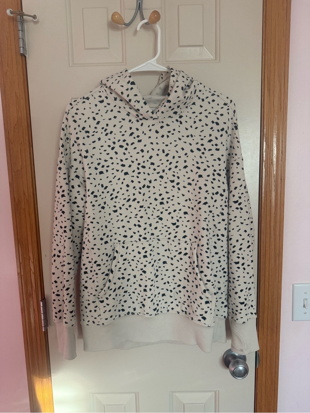 Athleta Girl Cream Hoodie with Black Speckle Print